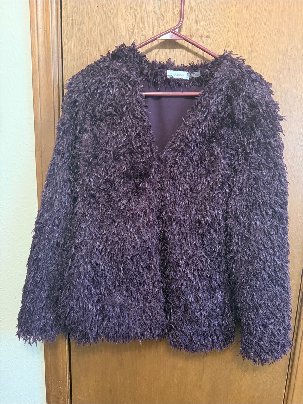 Calvin Klein Plush Faux-Fur Jacket in Deep Plum Sz S